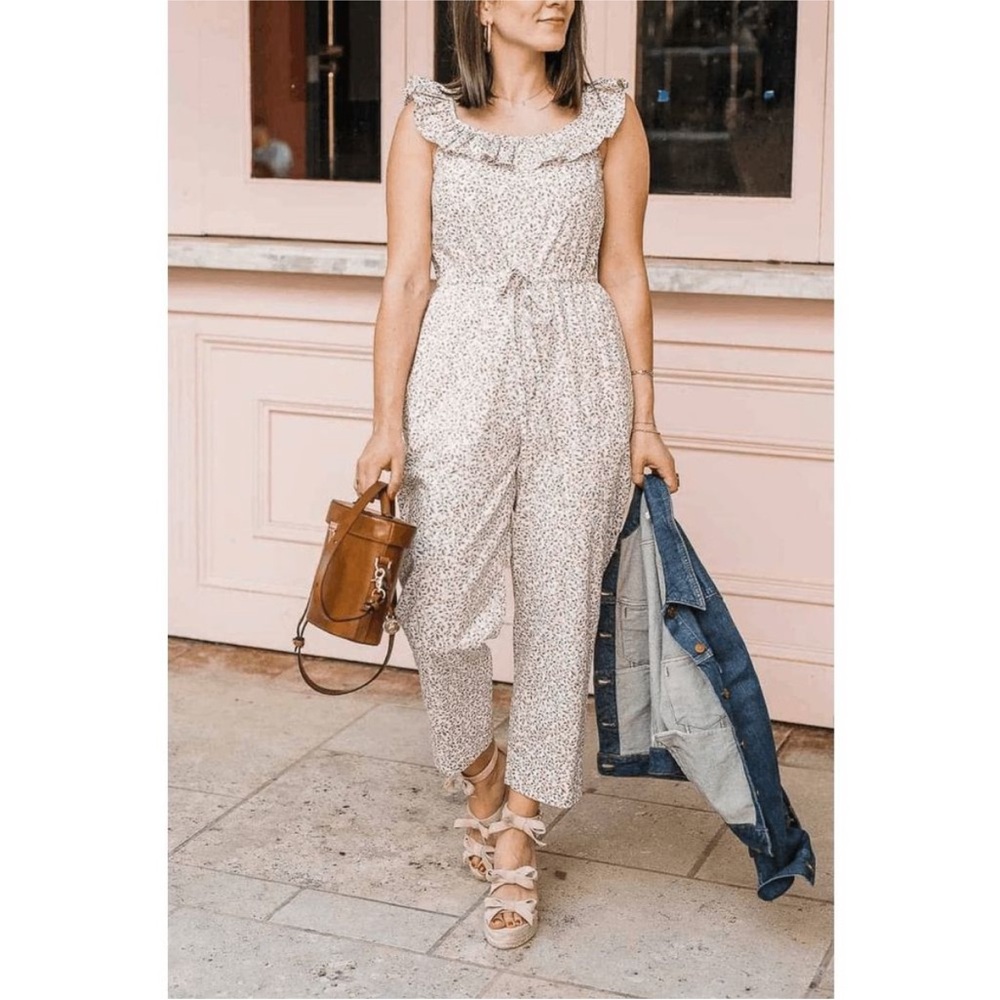 Gal Meets Glam Rue Ruffle Pearl Floral Jumpsuit
